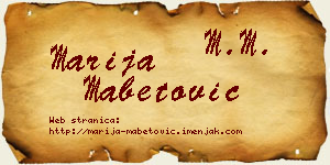 Marija Mabetović vizit kartica